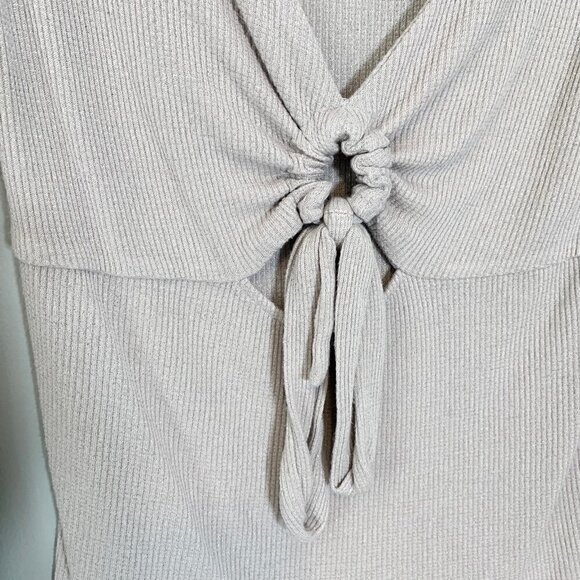 Free People metallic waffle knit tie front deep v-neck long sleeve top - Picture 4 of 12